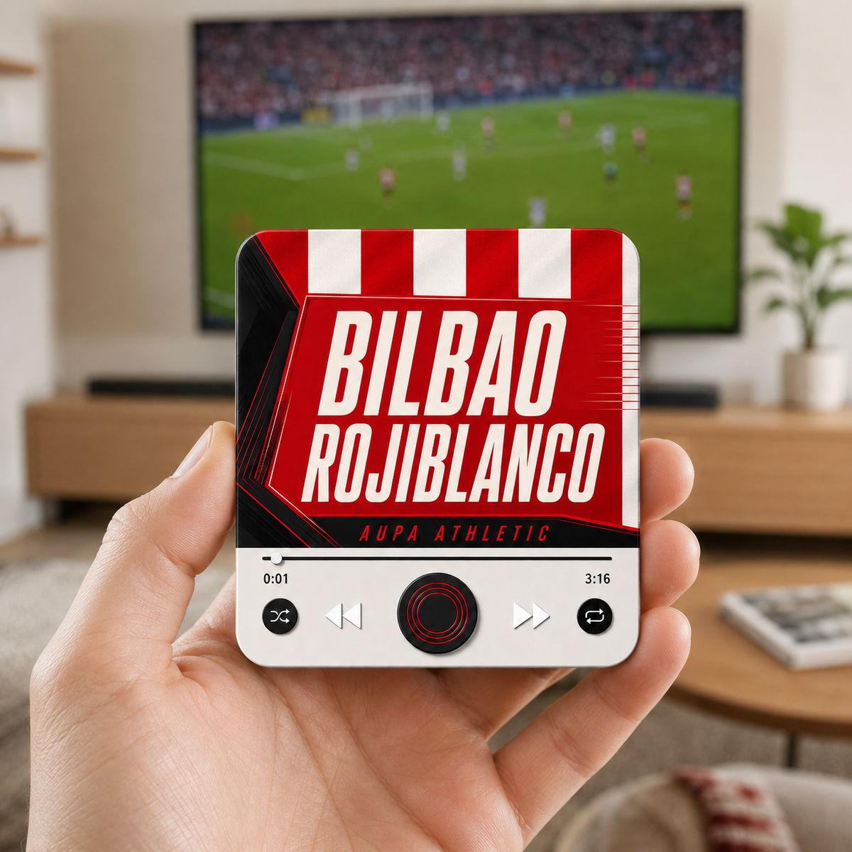 Magnete sonoro da calcio Bilbao Rojiblanco — tenuto in mano