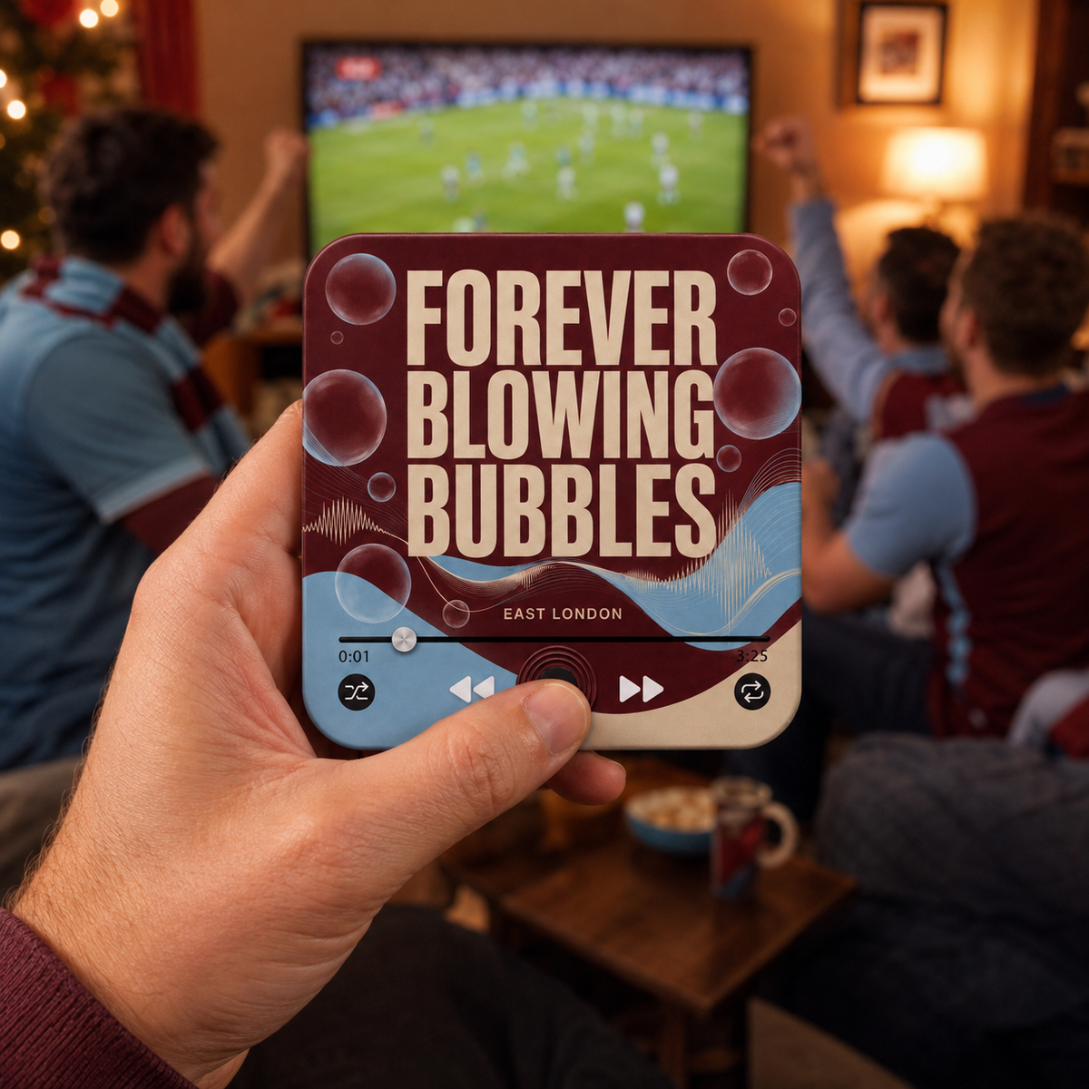 East London Claret & Blue magnete sonoro da calcio tenuto in mano during a football match at home