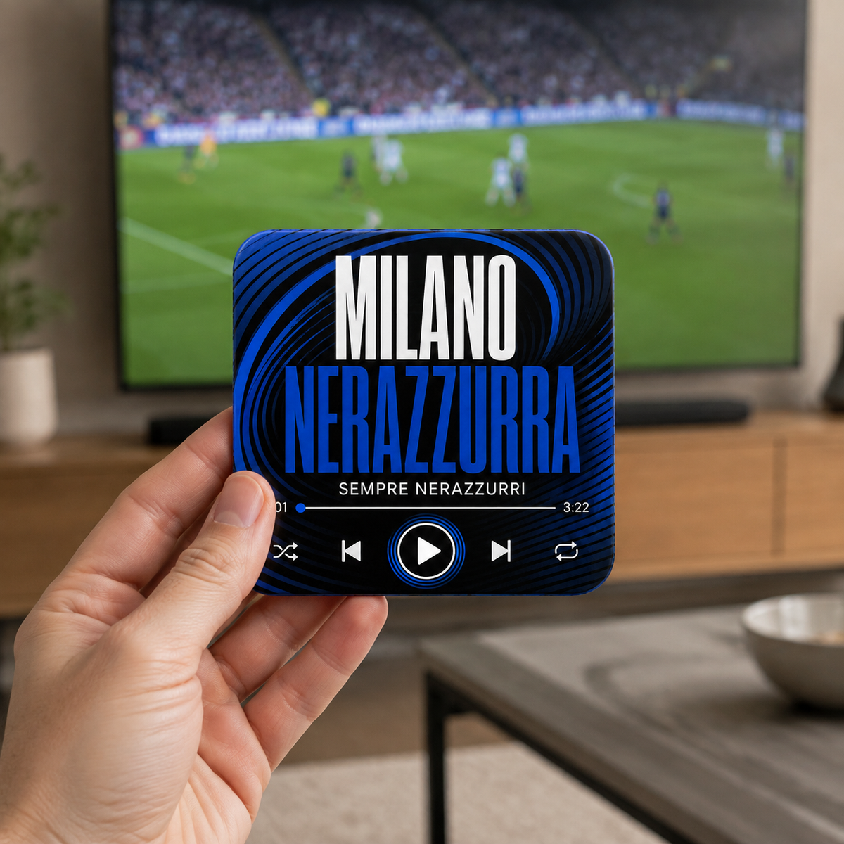 Milano Nerazzurra magnete sonoro da calcio – tenuto in mano