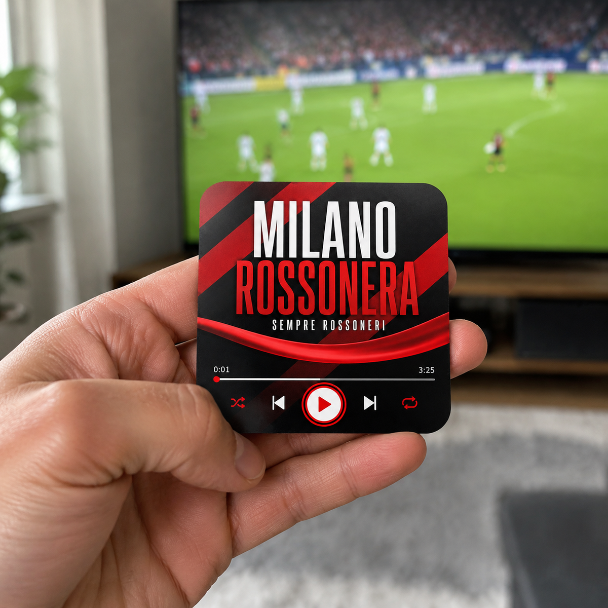 Milano Rossonera magnete sonoro da calcio – tenuto in mano