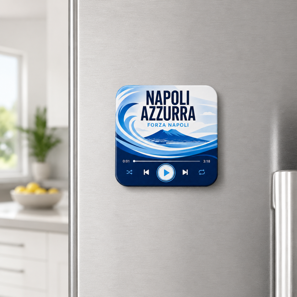 Napoli Azzurra magnete sonoro da calcio – su un frigorifero