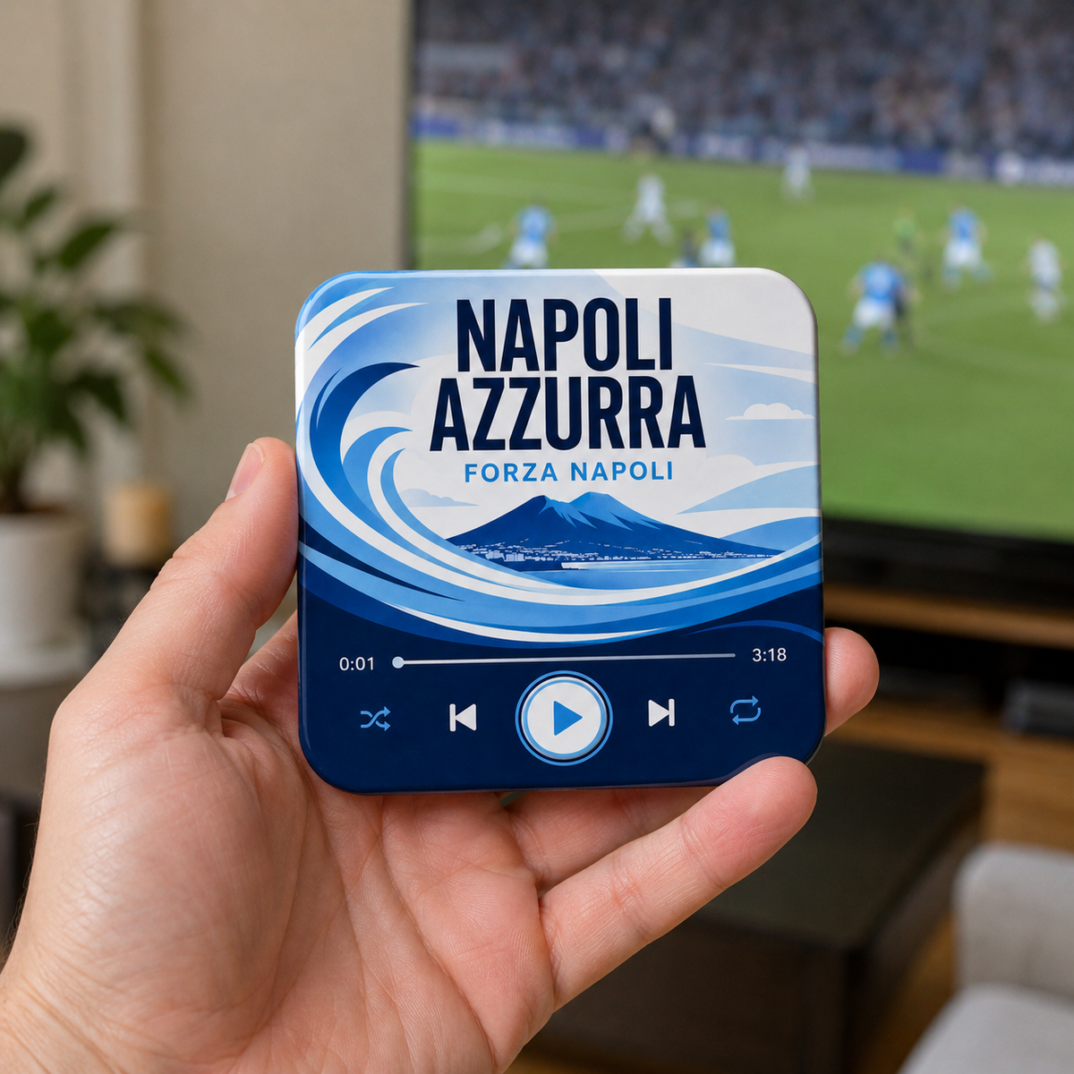 Napoli Azzurra magnete sonoro da calcio – tenuto in mano