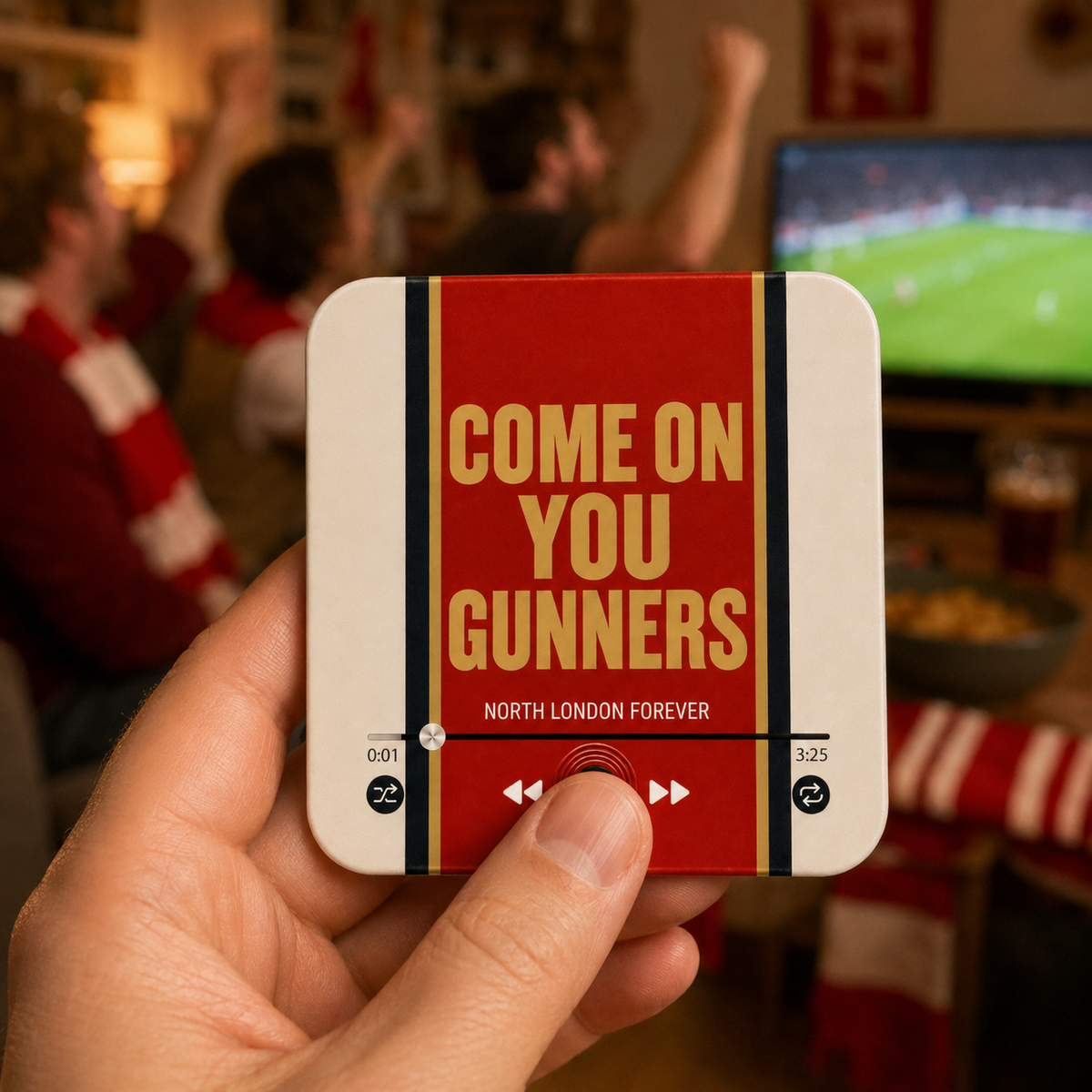 North London Red magnete sonoro da calcio tenuto in mano during a football match at home
