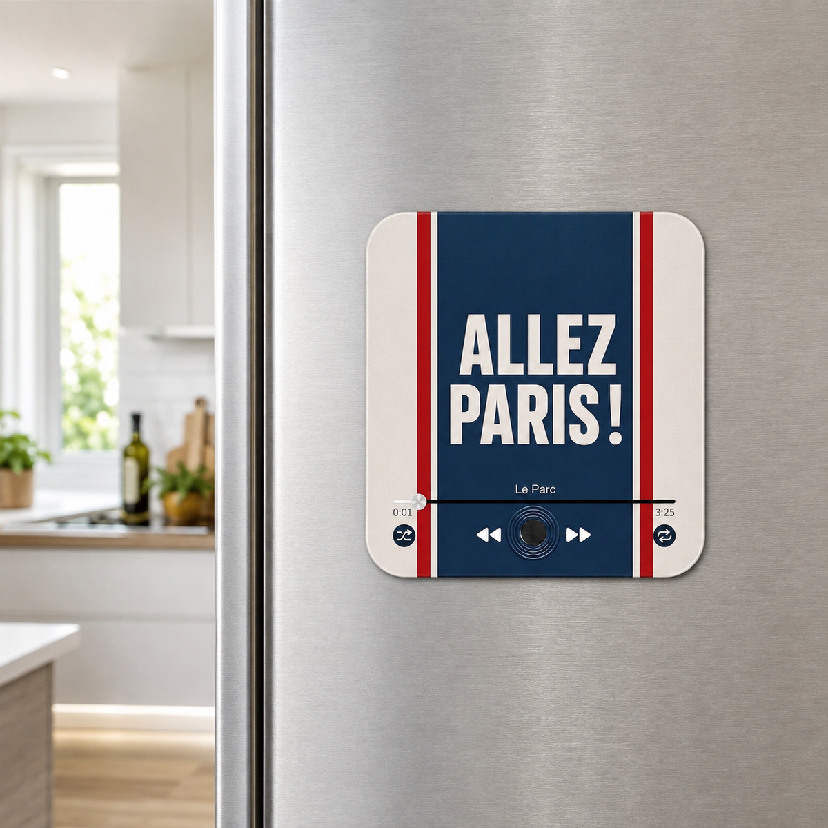Paris magnete sonoro su un frigorifero