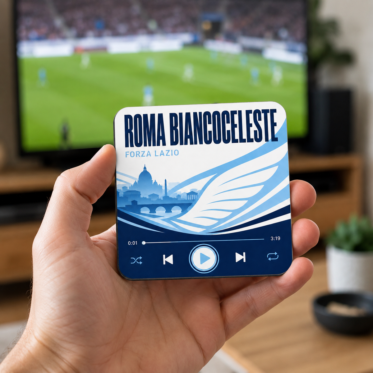 Roma Biancoceleste magnete sonoro da calcio – tenuto in mano
