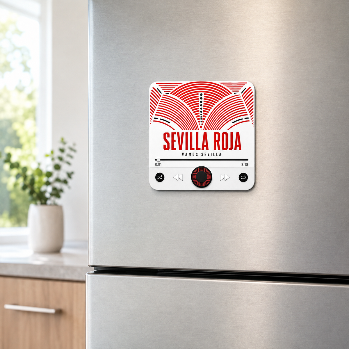 Magnete sonoro da calcio Sevilla Roja — su un frigorifero