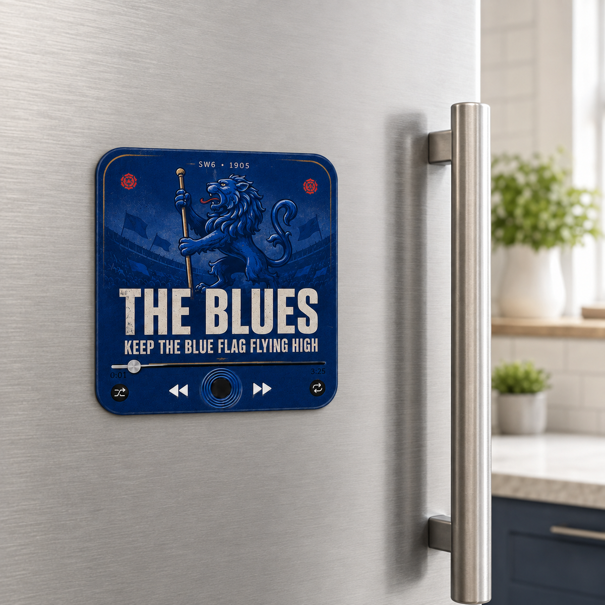 West London Blues magnete sonoro da calcio su un frigorifero