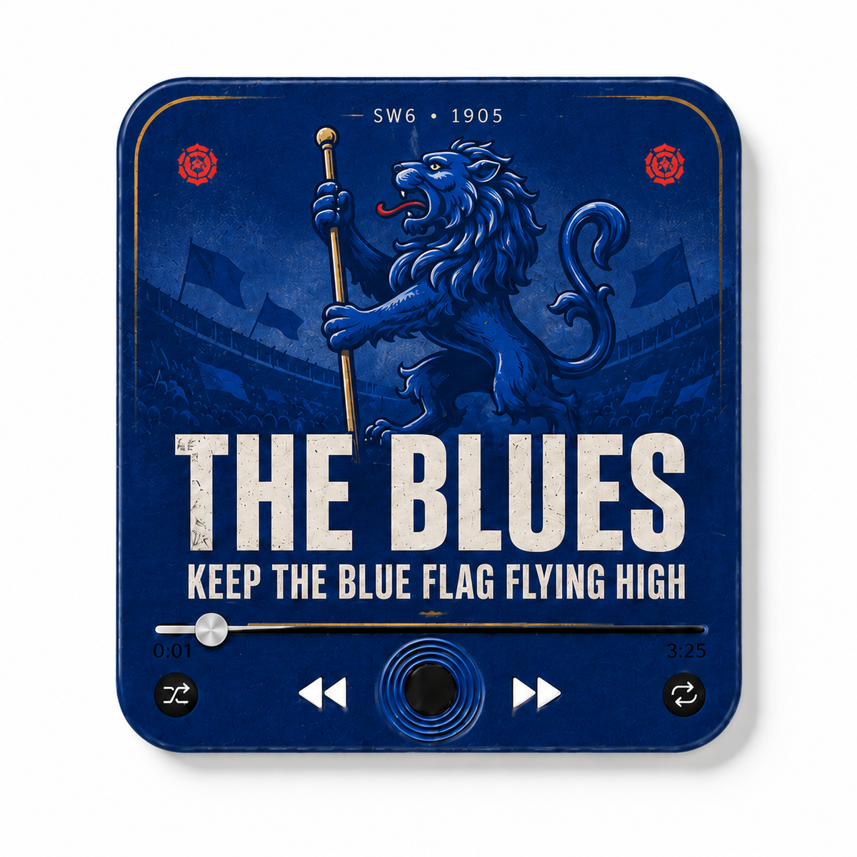 West London Blues magnete sonoro da calcio su sfondo bianco